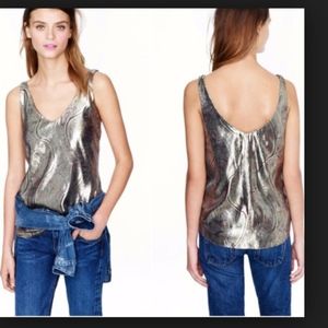 J Crew gold lame jacquard shell silk blend posh!